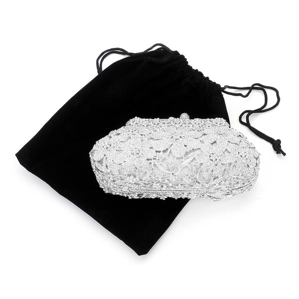 Stone Embellished Flower Evening Tote / Clutch Bag