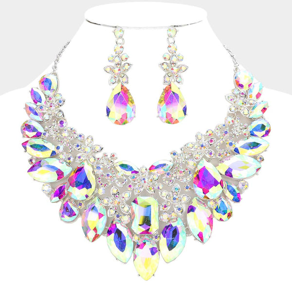 Multi Stone Cluster Evening Necklace