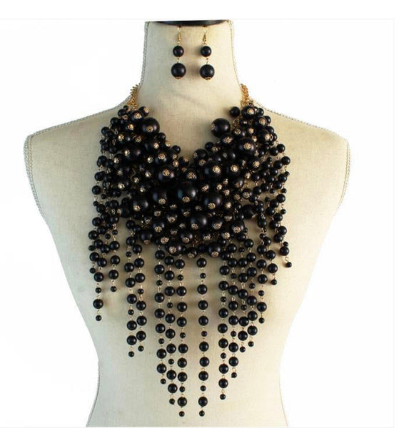 Pearl drop chunky necklace set