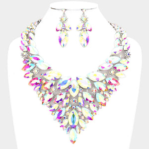 Marquise Stone Cluster Statement Evening Necklace