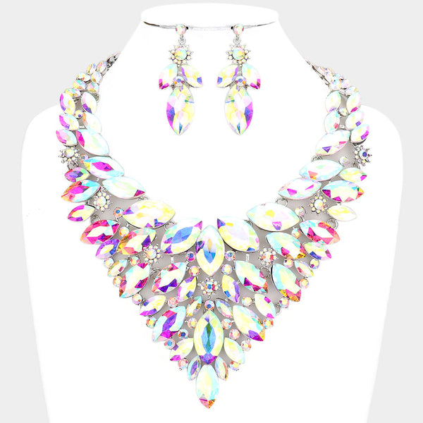 Marquise Stone Cluster Statement Evening Necklace