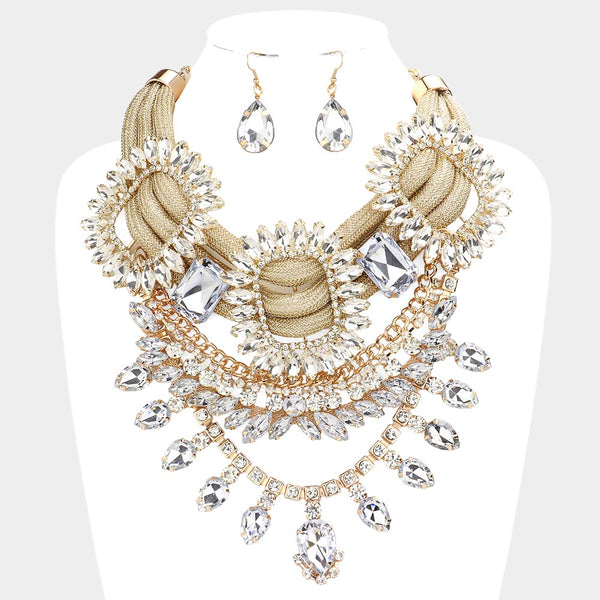 Multi Stone Embellished Statement Necklace