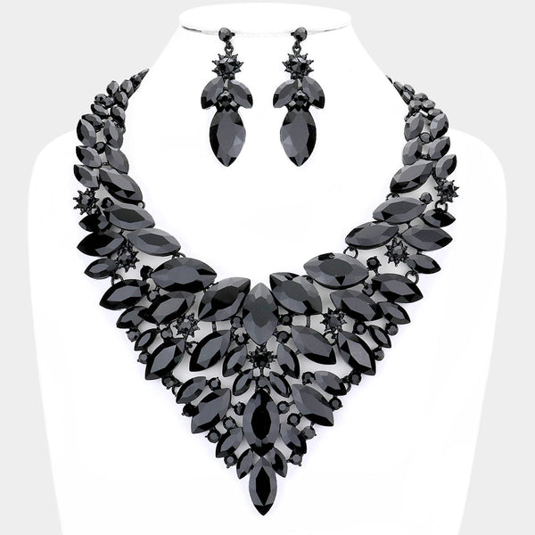 Marquise Stone Cluster Statement Evening Necklace