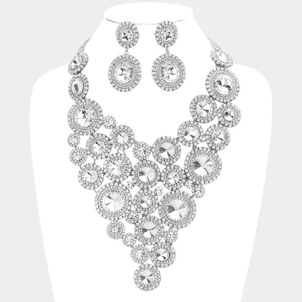 Round Stone Cluster Vine Statement Evening Necklace