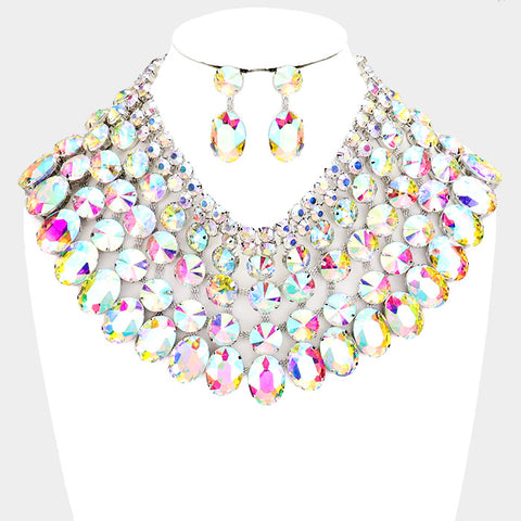 Crystal Glass Bib Statement Necklace