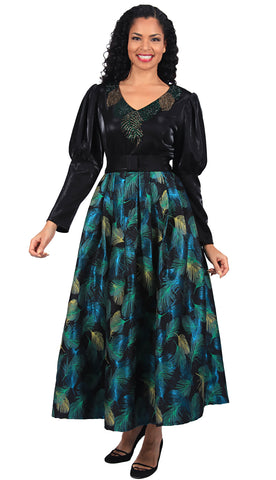 Diana 8665 - Leaf print pleated maxi dress