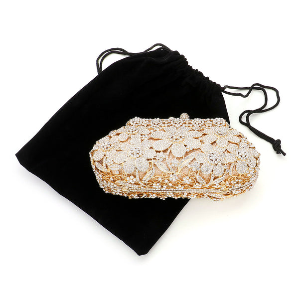 Stone Embellished Flower Evening Tote / Clutch Bag