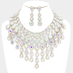 Round teardrop stone cluster evening bib necklace