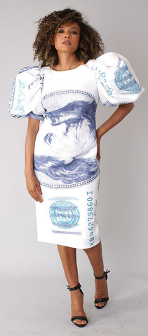 Dollar bill Puff Sleeve Scuba Dress